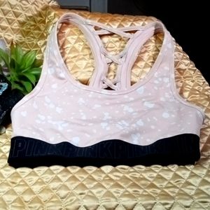 💗 PINK Victoria's Secret Ultimate Size Small Lite Pink/White Strappy Sports Bra